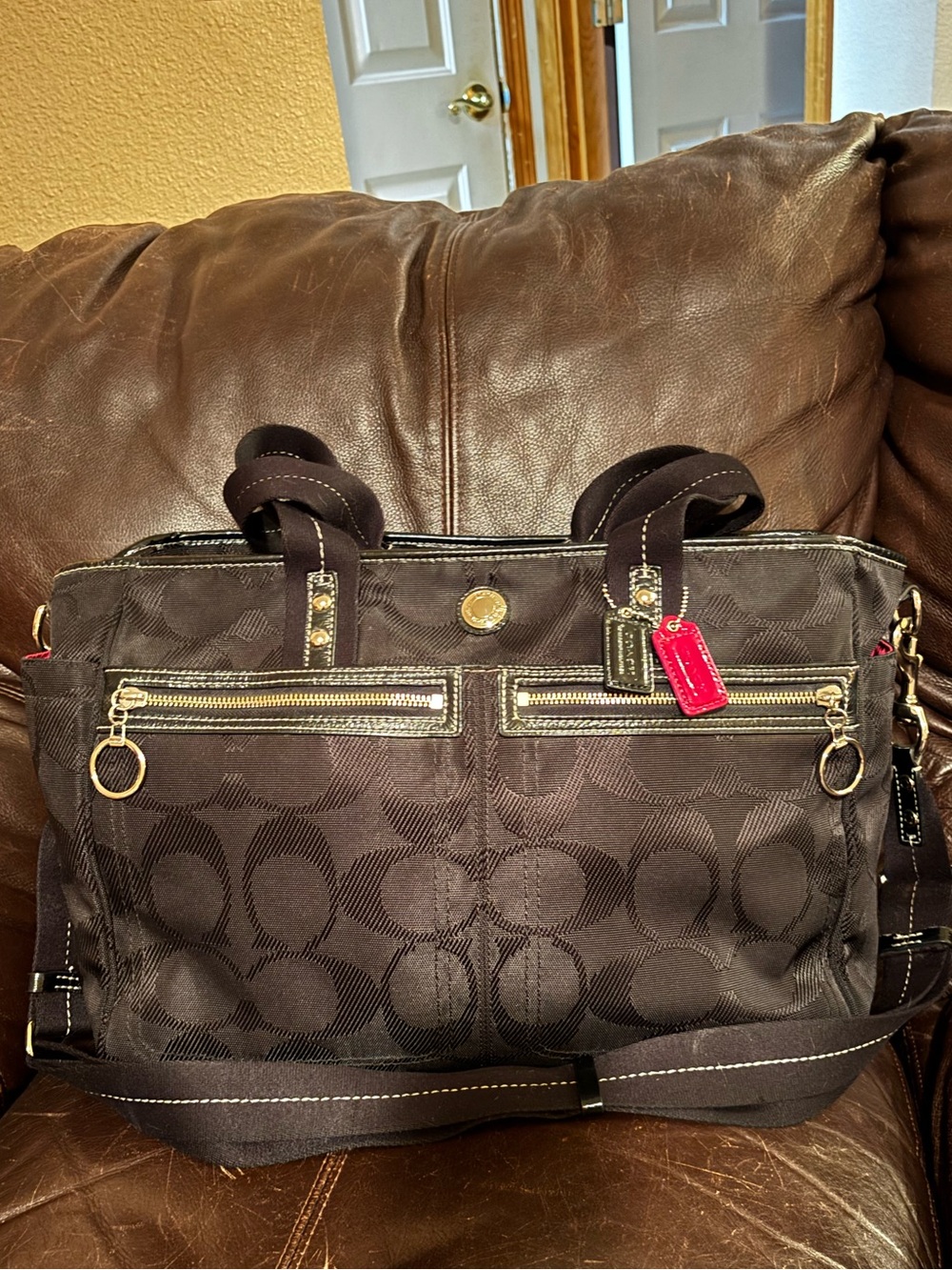 Coach Signature C Jacquard Canvas Multi-pocket Work Tote or Diaper Bag